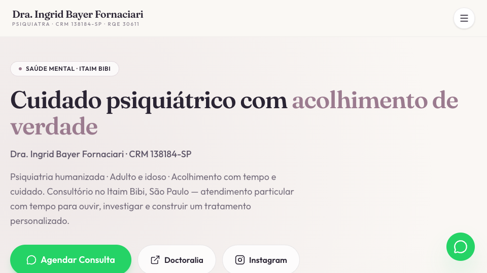 Exemplo de site — Dra. Ingrid Fornaciari